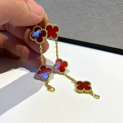 [AuraJewelry]New  CLOVER 5 MOTIF RED CORNELIAN BRACELET COLLECTION