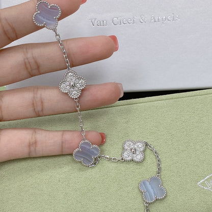 [AuraJewelry]New  CLOVER 5 MOTIF PURPLE CHALCEDONY BRACELET COLLECTION