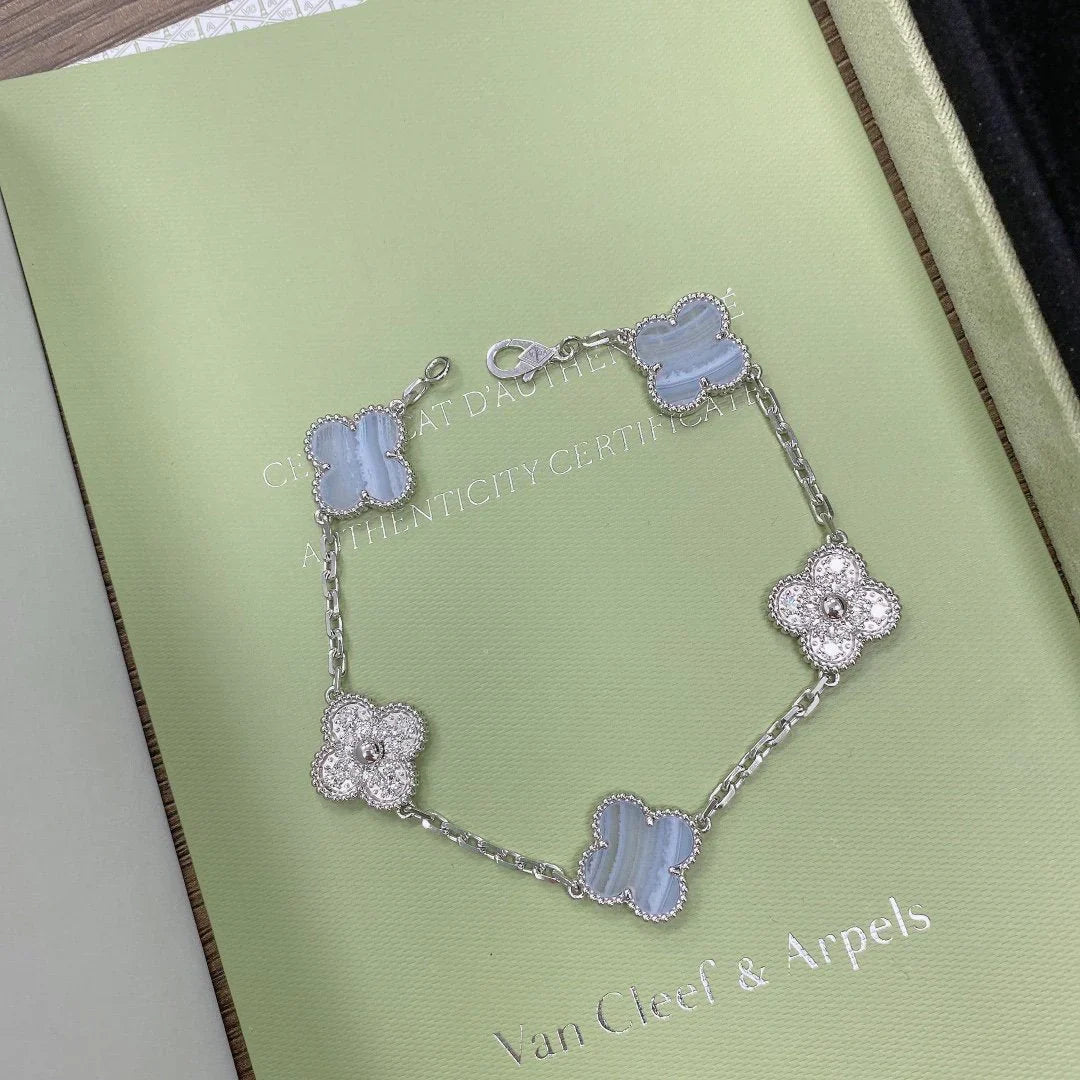 [AuraJewelry]New  CLOVER 5 MOTIF PURPLE CHALCEDONY BRACELET COLLECTION