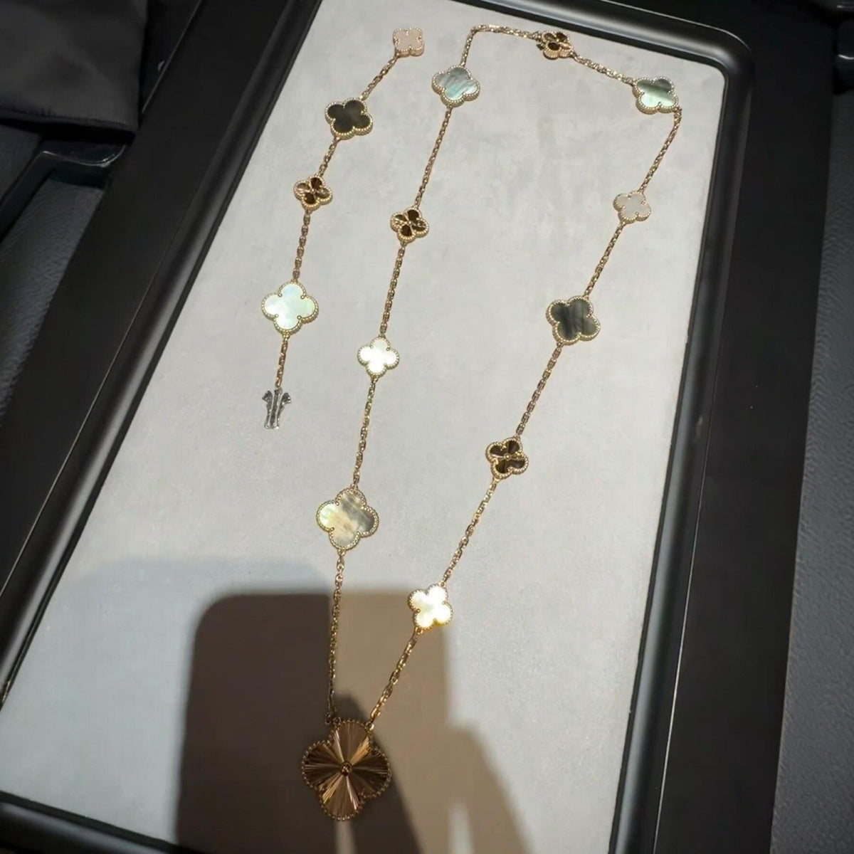 [AuraJewelry]DETACHABLE CLOVER 15(11+4) FLOWER ROSE GOLD NECKLACE SET