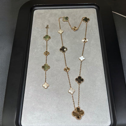 [AuraJewelry]DETACHABLE CLOVER 15(11+4) FLOWER ROSE GOLD NECKLACE SET