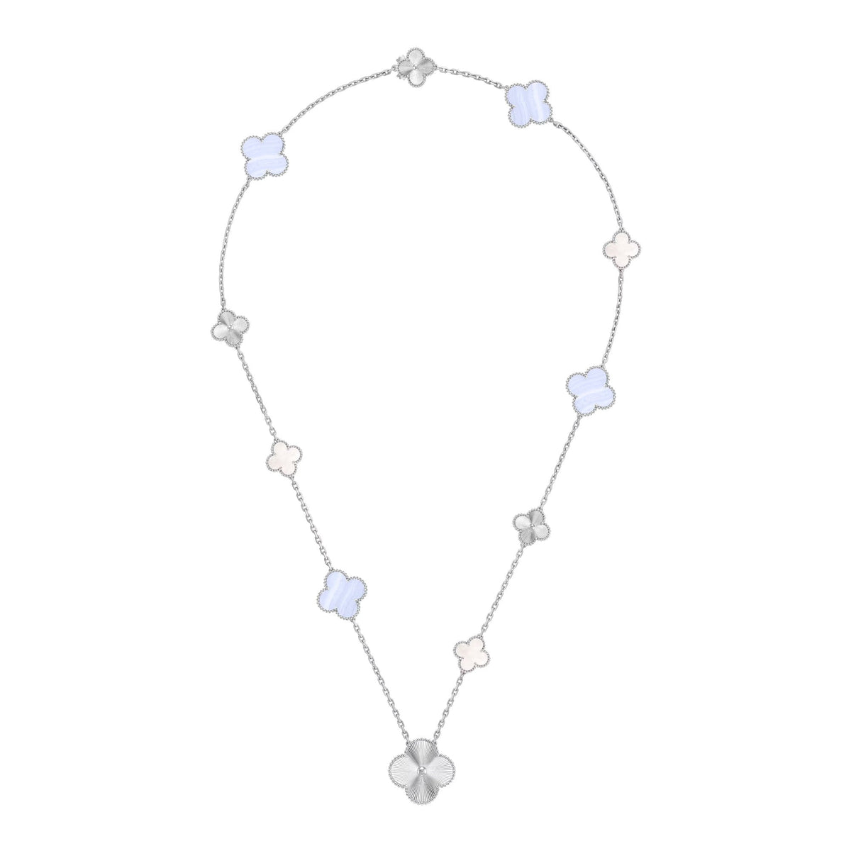 [AuraJewelry]DETACHABLE CLOVER 15(11+4) FLOWER SILVER NECKLACE SET