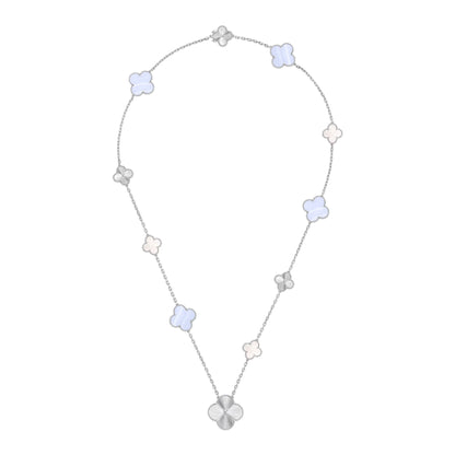 [AuraJewelry]DETACHABLE CLOVER 15(11+4) FLOWER SILVER NECKLACE SET