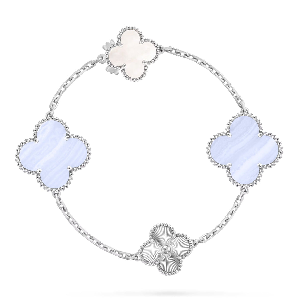 [AuraJewelry]DETACHABLE CLOVER 15(11+4) FLOWER SILVER NECKLACE SET