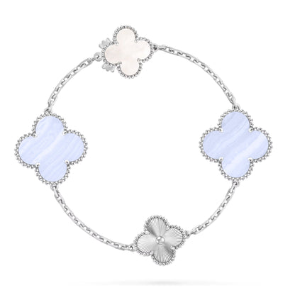 [AuraJewelry]DETACHABLE CLOVER 15(11+4) FLOWER SILVER NECKLACE SET