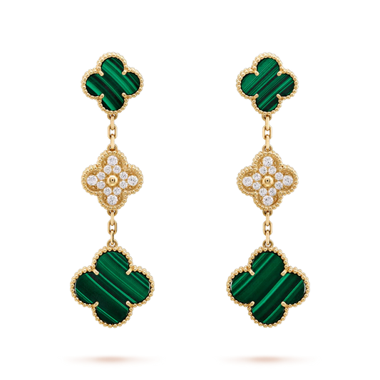 ¡®AuraJewelry¡¯CLOVER EARRINGS GOLD MALACHITE DIAMOND 3 MOTIF