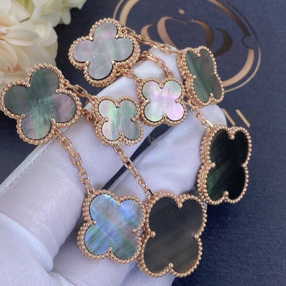 ¡®AuraJewelry¡¯CLOVER EARRINGS DARK MOP 4 MOTIFS ROSE GOLD