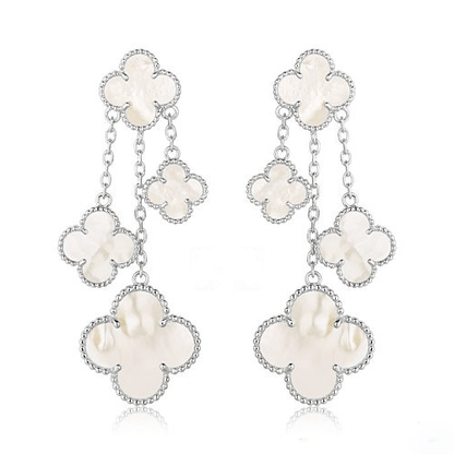 ¡®AuraJewelry¡¯CLOVER EARRINGS WHITE MOP 4 MOTIFS SILVER
