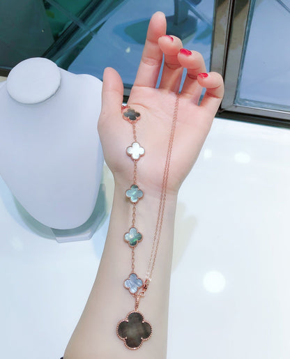 ¡®AuraJewelry¡¯COMBINED BRACELET 5 MOTIFS AND NECKLACE DARK MOP ROSE GOLD