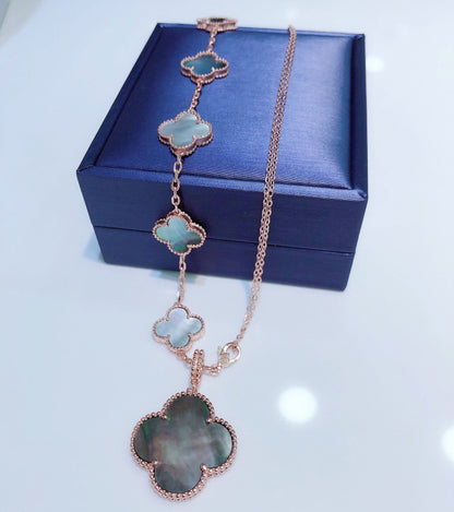 ¡®AuraJewelry¡¯COMBINED BRACELET 5 MOTIFS AND NECKLACE DARK MOP ROSE GOLD