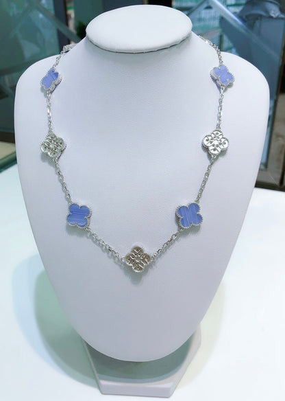 ¡®AuraJewelry¡¯CLOVER 10 MOTIFS CHALCEDONY DIAMONDS SILVER NECKLACE
