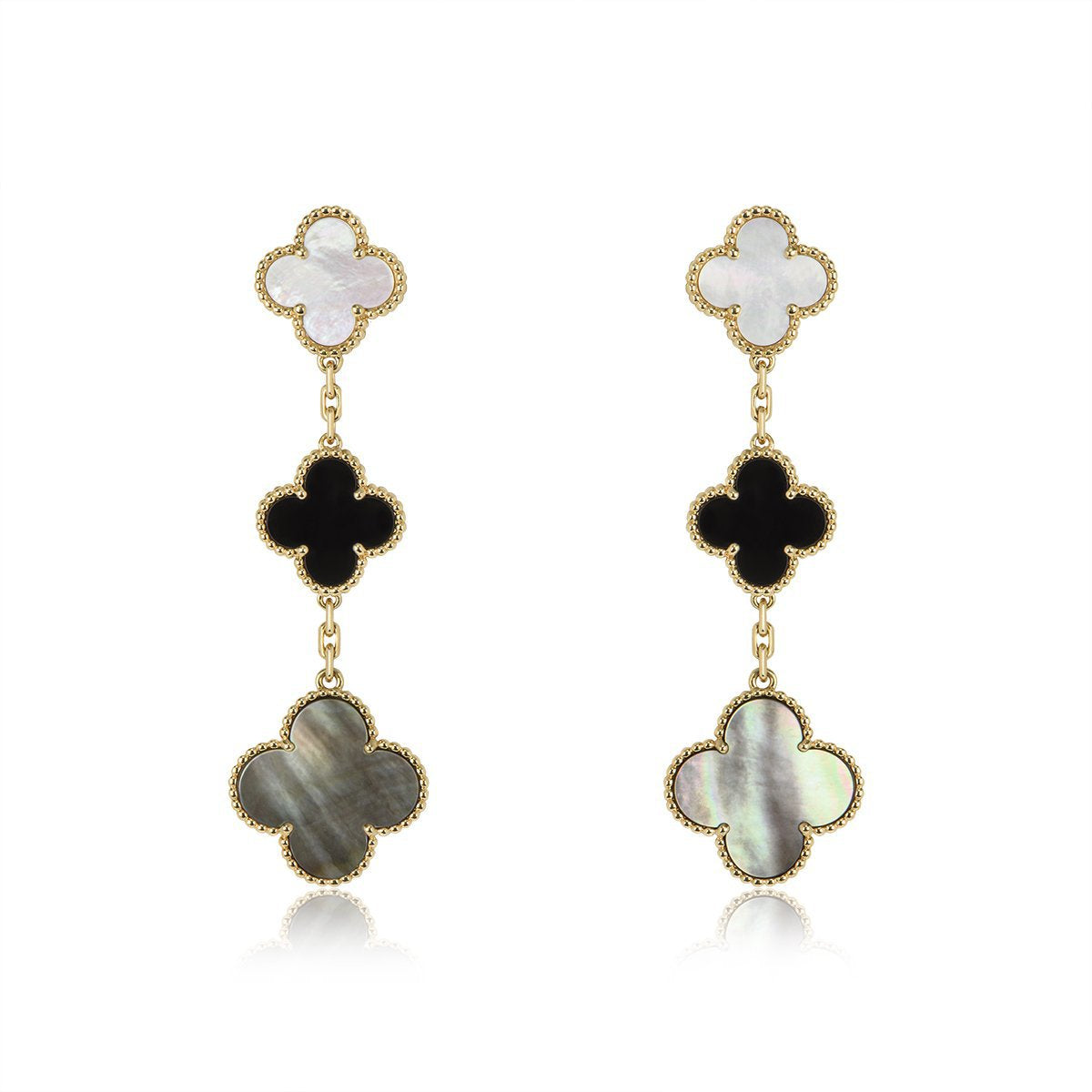 ¡®AuraJewelry¡¯CLOVER EARRINGS GOLD ONYX MOP 3 MOTIF