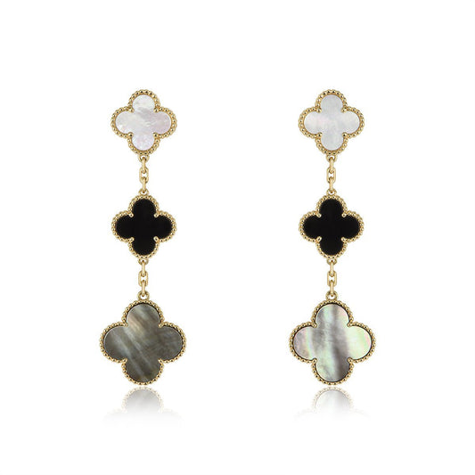 ¡®AuraJewelry¡¯CLOVER EARRINGS GOLD ONYX MOP 3 MOTIF