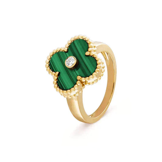 ¡®AuraJewelry¡¯CLOVER MALACHITE RING GOLD DIAMOND